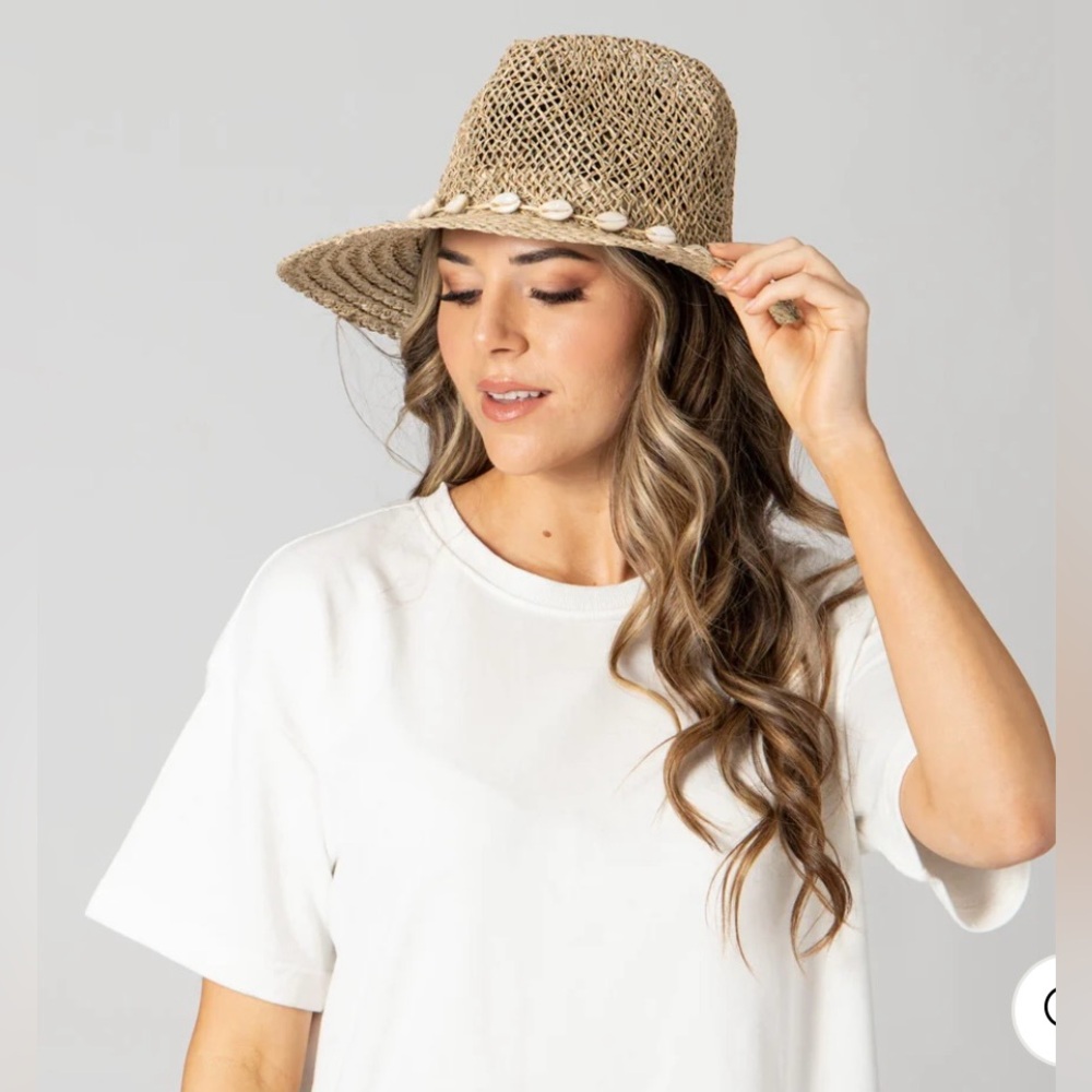 Free People X San Diego Hat Company Seagrass fedora with shell trim - Picture 3 of 15